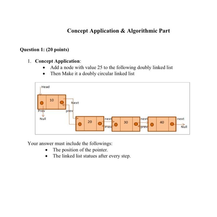 I want solution in java Concept Application \& Algorithmic Part Question 1: