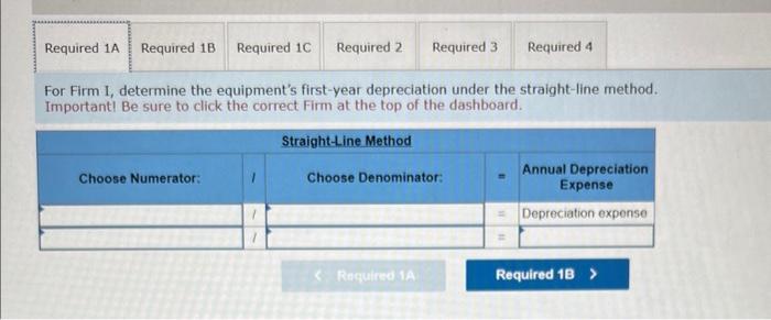 equipment's first-year depreciation under the straight-line method. Importantl Be sure to click