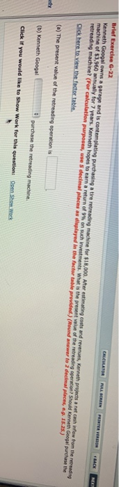  CALCULATOR FALSCREEN PRINTER VERSION BACK Brief Exercise 6-22 Kenneth Googalows a