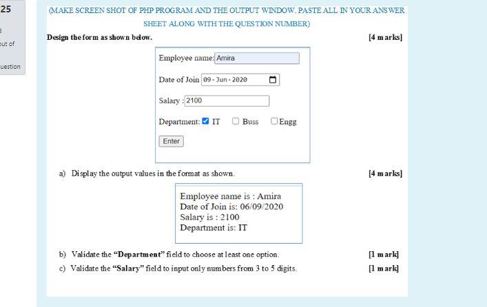 25 MAKE SCREEN SHOT OF PHP PROGRAM AND THE OUTPUT WINDOW.PASTE