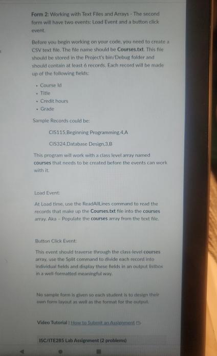  Form 2: Working with Text Files and Arrays - The second