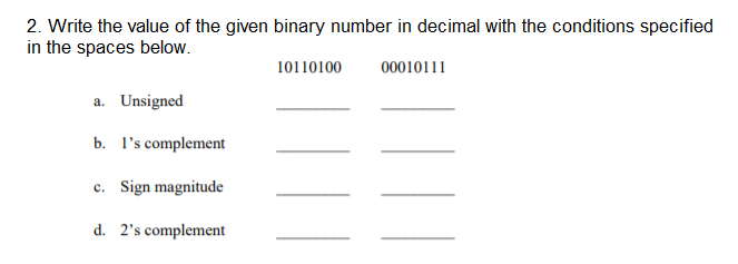  2. Write the value of the given binary number in decimal