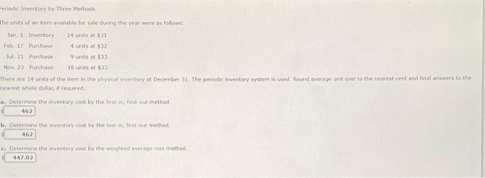 i need help asap!! Periodic Inventory by Three Methods The units of