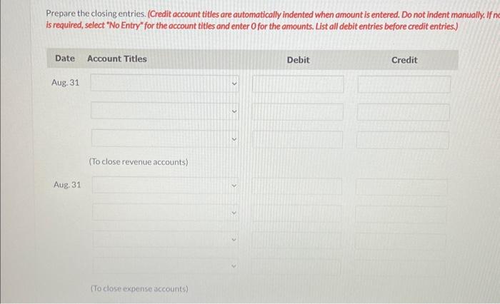 indented when amount is entered. Do not indent manually. If r is