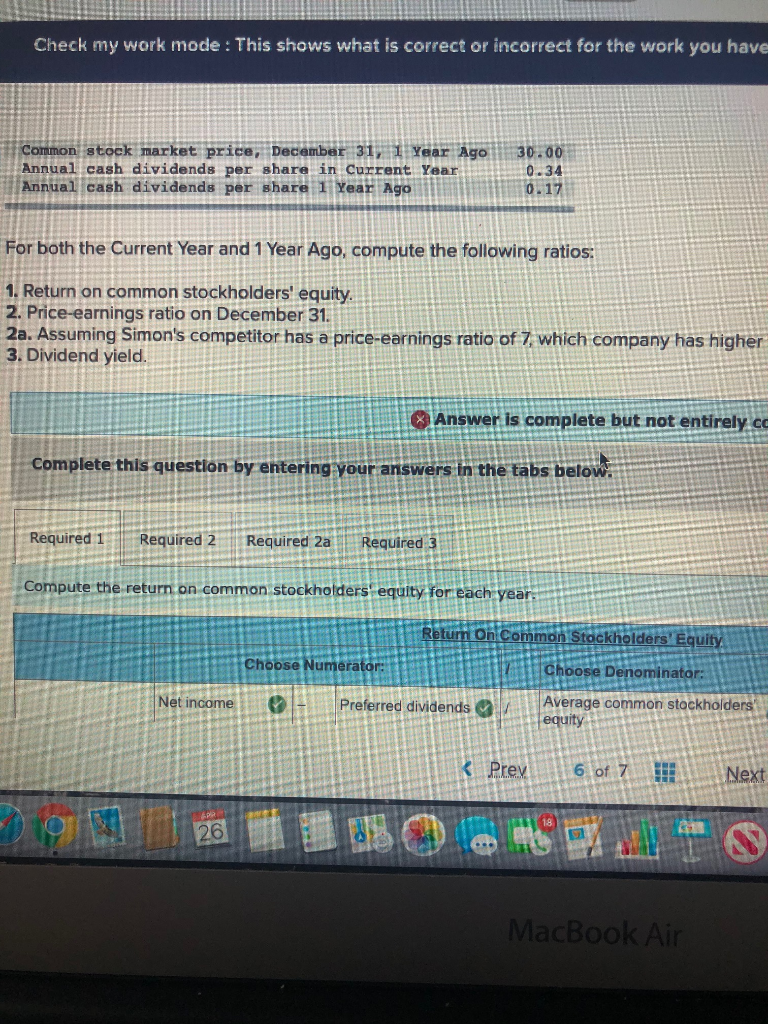 Simon Company's year-end balance sheets follow. At December 31 1 Yr Ago