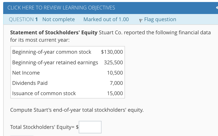  CLICK HERE TO REVIEW LEARNING OBJECTIVES QUESTION 1 Not complete Marked