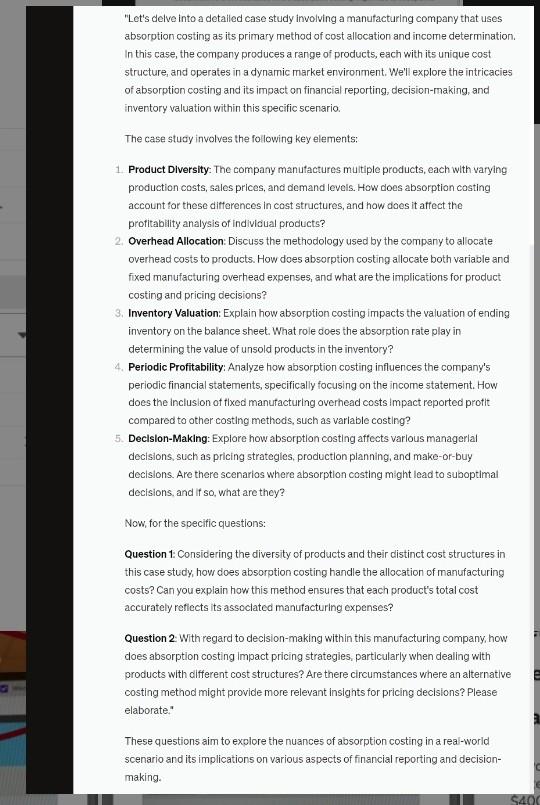  "Let's delve into a detalled case study involving a manufacturing company