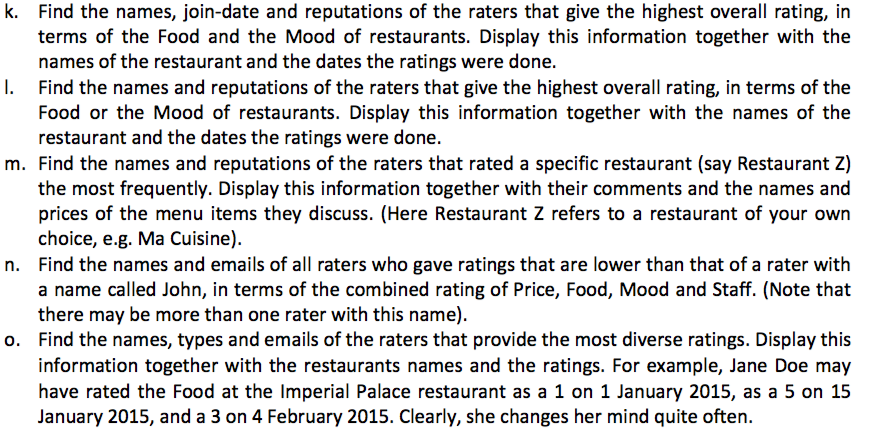 THE FOLLOWING SQL QUERIES: Rater(UserlD, email, name, join-date, type, reputation,.) The join-date