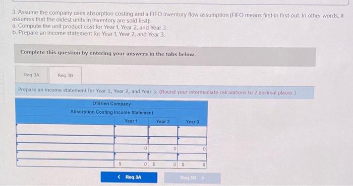 product. The following information pertains to each of the company's first three