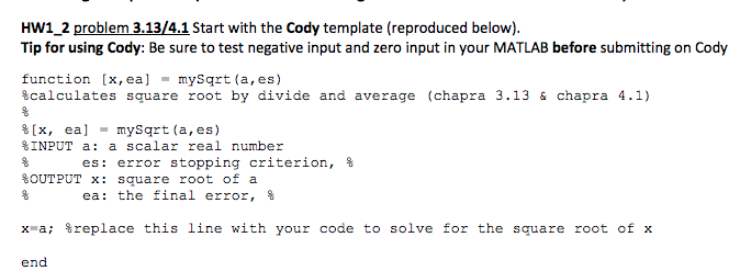  I need help writing this code in MatLab Grader HW1_2 problem