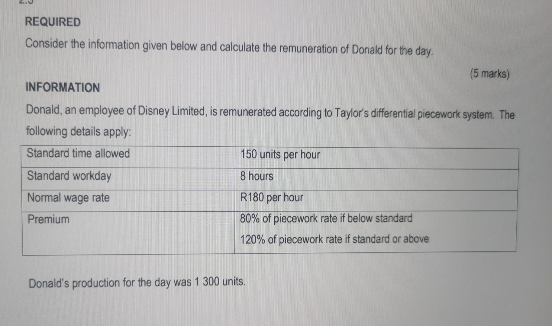  REQUIRED Consider the information given below and calculate the remuneration of
