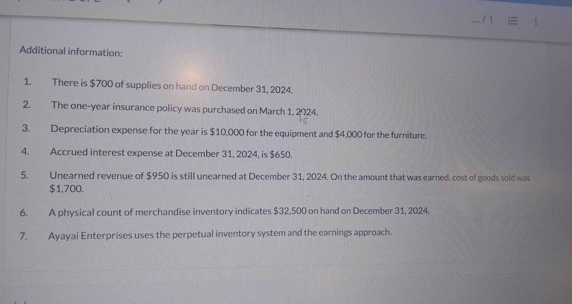 Furniture 40,000 Accumulated depreciation-furniture 16,000 Accounts payable 33,000 Unearned revenue 4,POO Mortgage