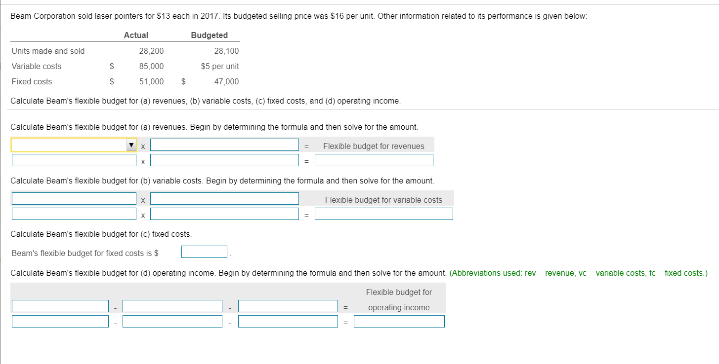 Beam Corporation sold laser pointers for $13 each in 2017. Its