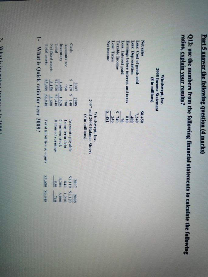  Part 5 answer the following question (4 marks) Q12: use the