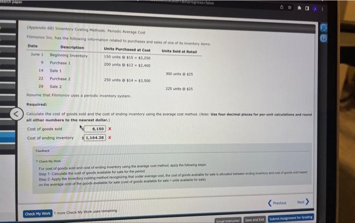  (Appendix 6if) thventory Costing Methods: Perodie Average Cost Ascume that Filimonow