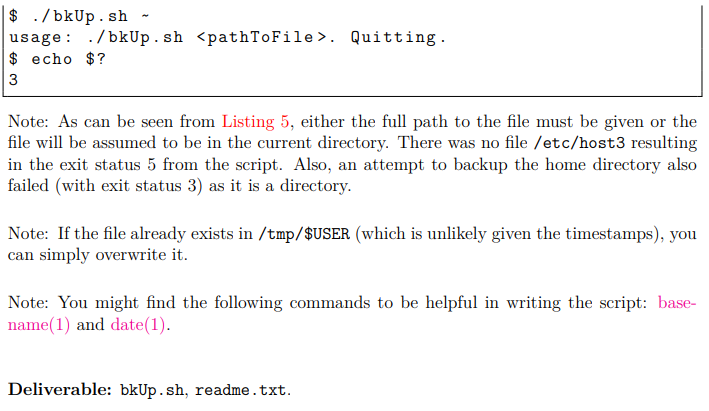 backupfile that takes a file name as argument and backs up that