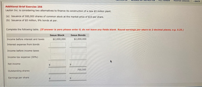  PRINTER VERSION 4 BACK Additional Brief Exercise 256 Layton Inc. is