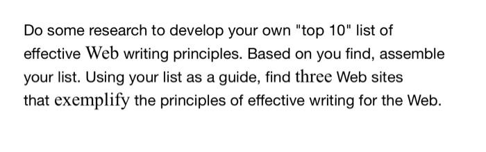  Do some research to develop your own "top 10" list of