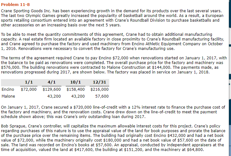  Can I get help for this problem? Problem 11-8 Crane Sporting