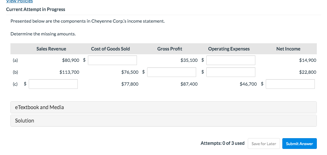  View Current Attempt in Progress Presented below are the components in