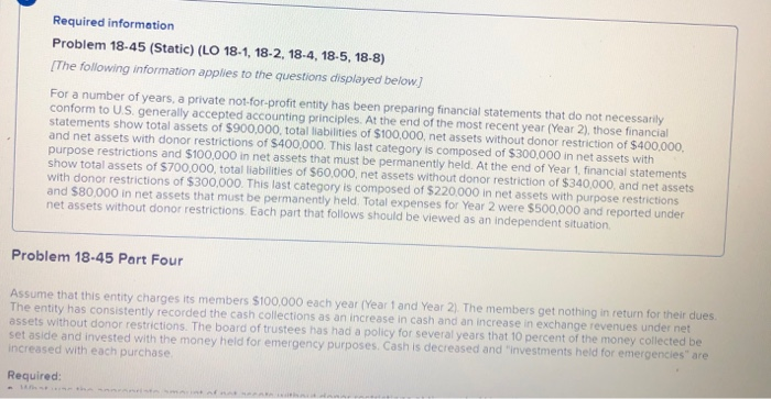  Thank you. Required information Problem 18-45 (Static) (LO 18-1, 18-2, 18-4,