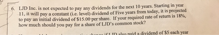  This is a STOCK VALUATION PROBLEM: The second sentence should read: