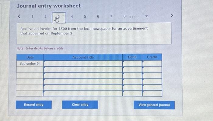 & Credit & Balance \\ \hline & September 01 & & &
