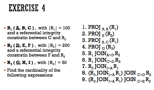 Database System SQL Query EXERCISE 4 . Ri (A, B, C )