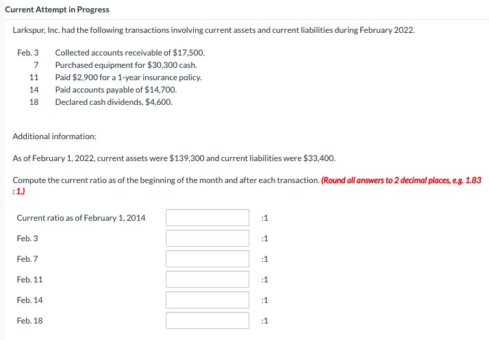  Current Attempt in Progress Larkspur, Inc. had the following transactions involving