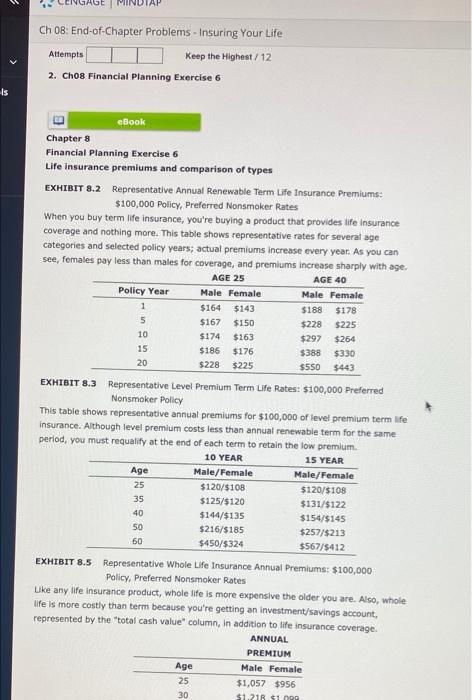  Ch 08: End-of-Chapter Problems - Insuring Your Life Keep the Highest