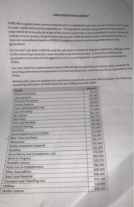 i only need asstiance with question A and B please. CORIS RECREATION