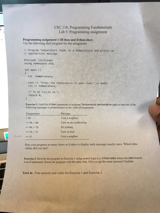  CSC 118: Programming Fundamentals Lab 5: Programming assignment Programming assignment 1