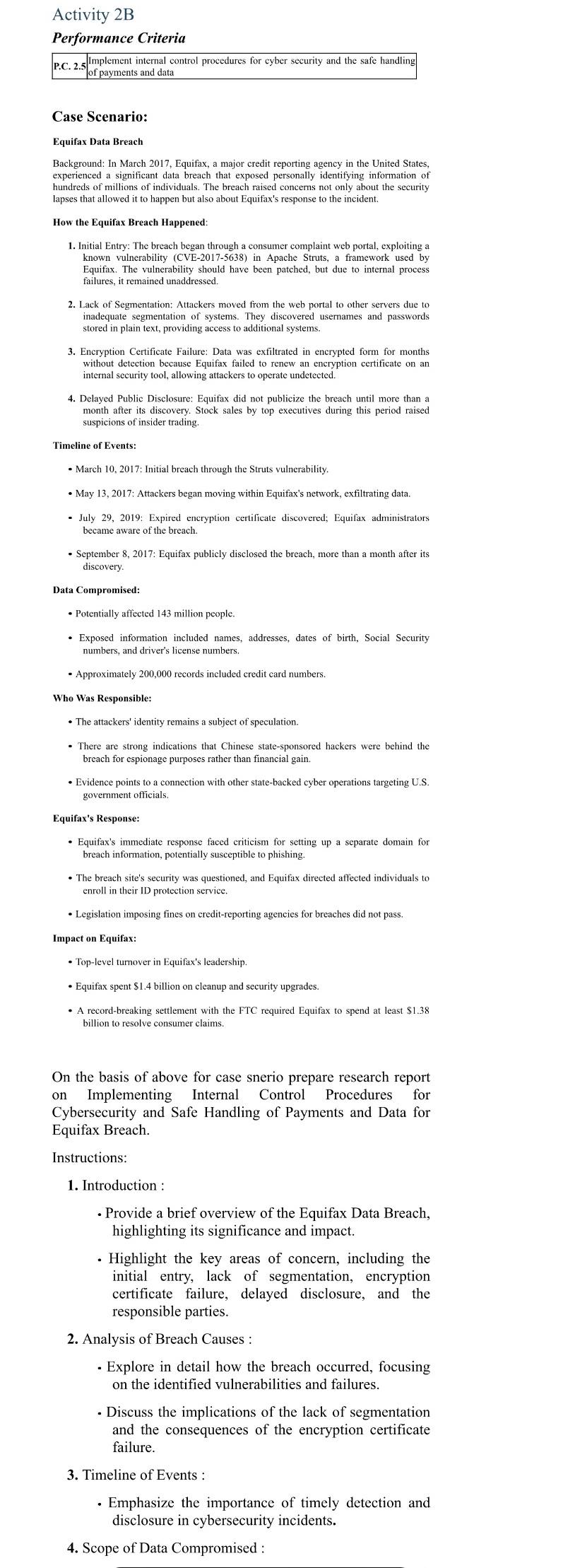  Performance Criteria P.C.2.5 Implement internal control procedures for eyber security and