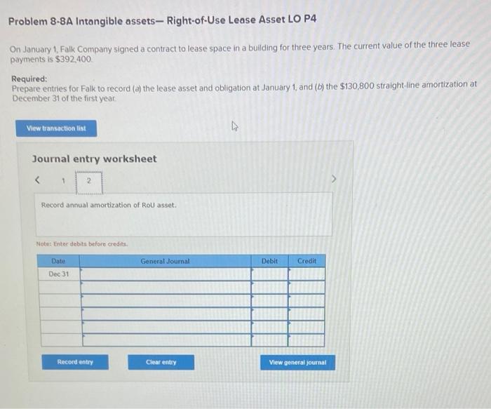 1, Falk Company signed a contract to lease space in a bulding