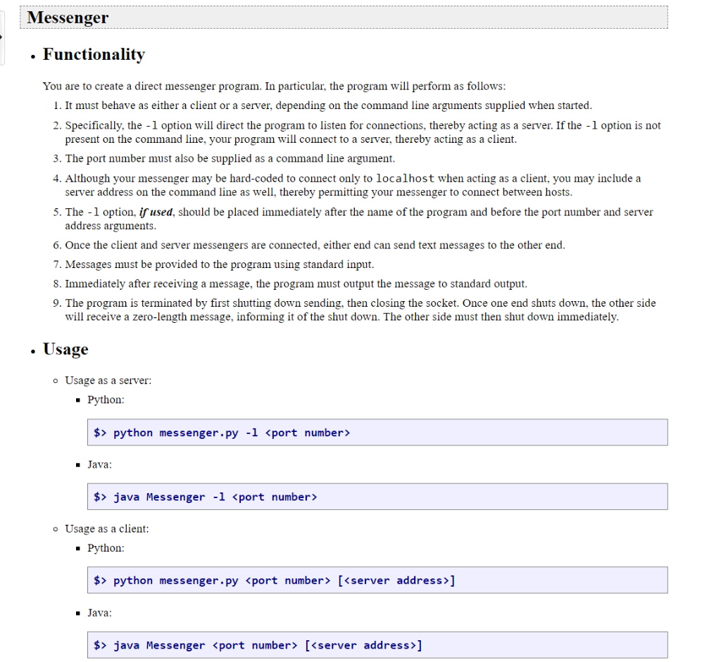  - Functionality You are to create a direct messenger program. In