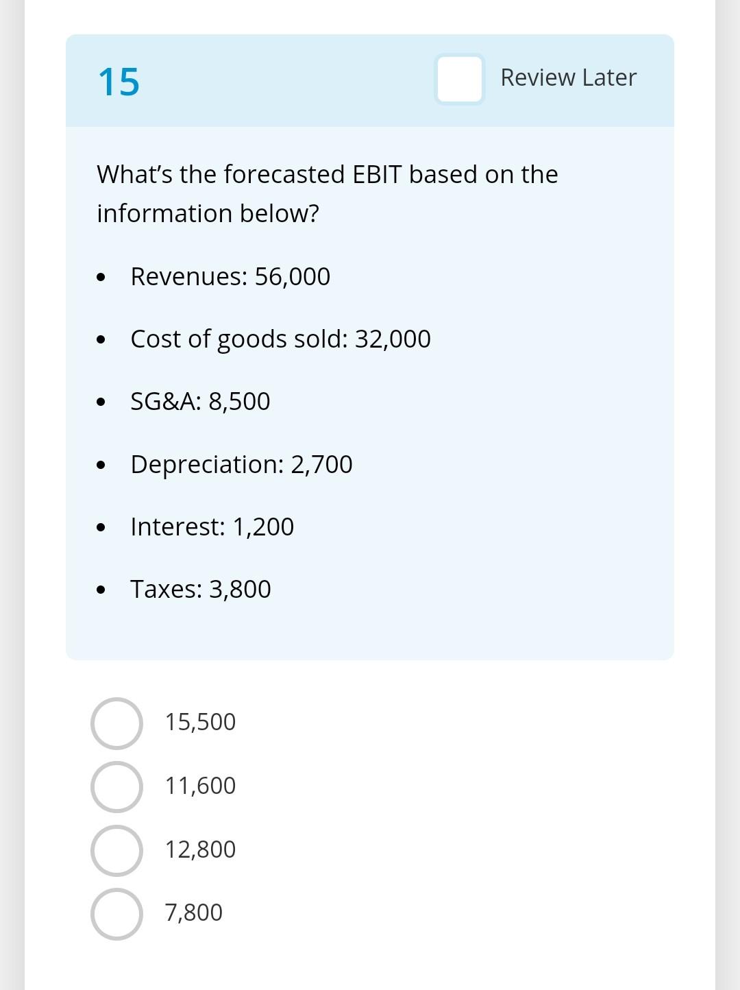 What's the forecasted EBIT based on the information below? - Revenues: