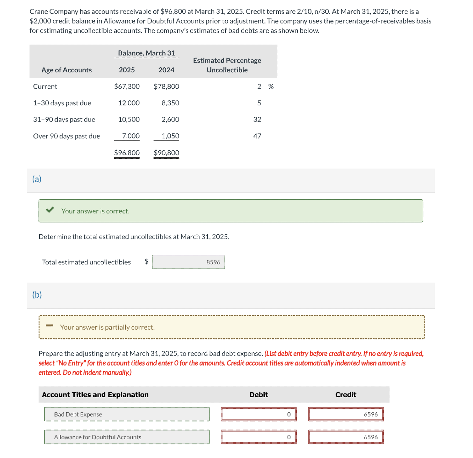  I need help answering (B). Crane Company has accounts receivable of