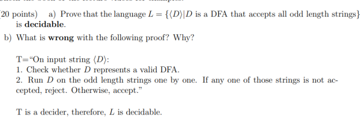 20 points) a) Prove that the language L = {(D)|D is