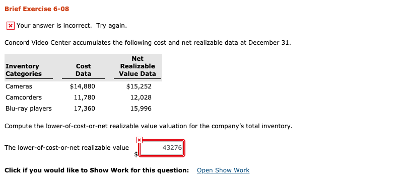  Brief Exercise 6-08 X Your answer is incorrect. Try again. Concord