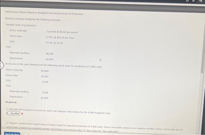  3. Peparn a performance report using a budget based on the