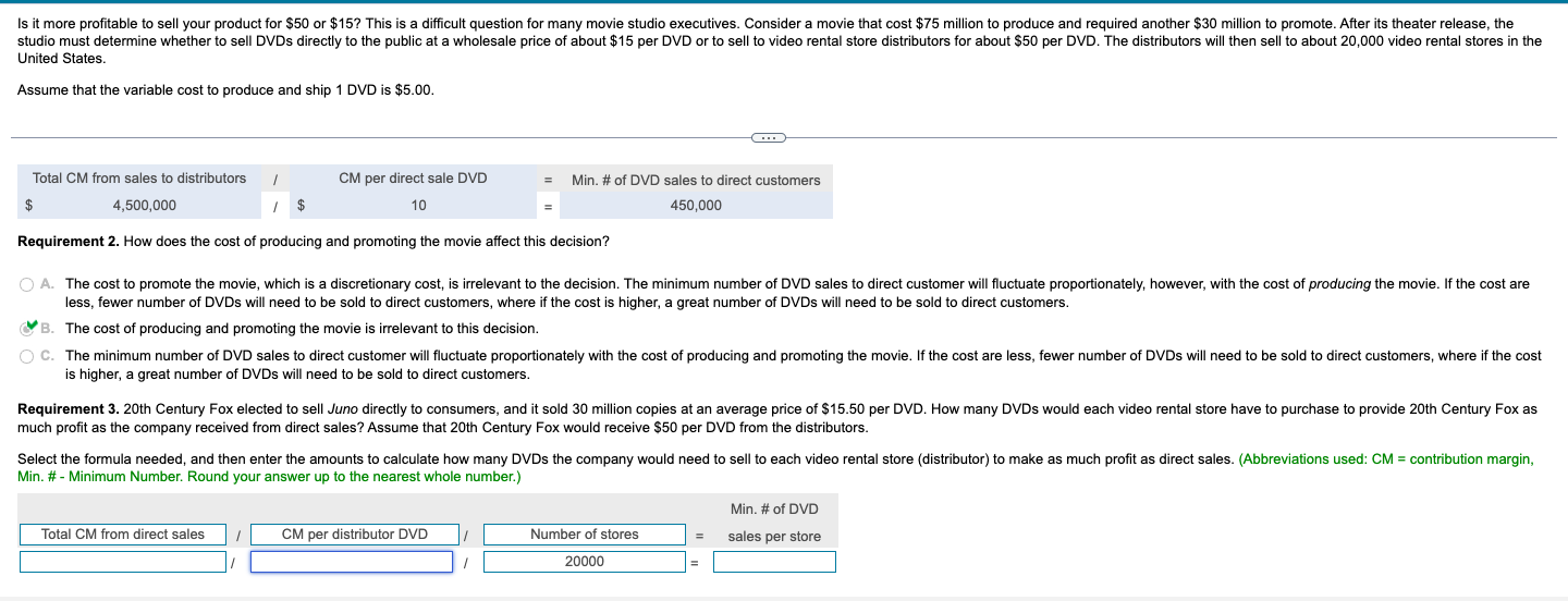 help with req 3 Is it more profitable to sell your product