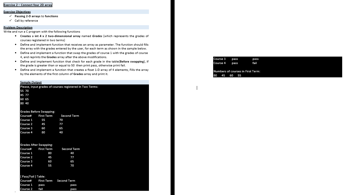  write C program Exercise 2 - Connect four 2D array Exercise