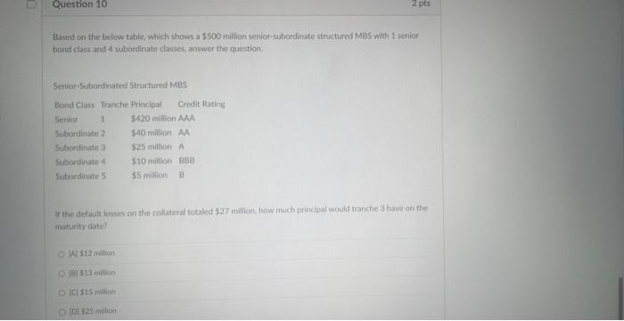  Based on the below tablo, which shows a $500 million senior-subordinate