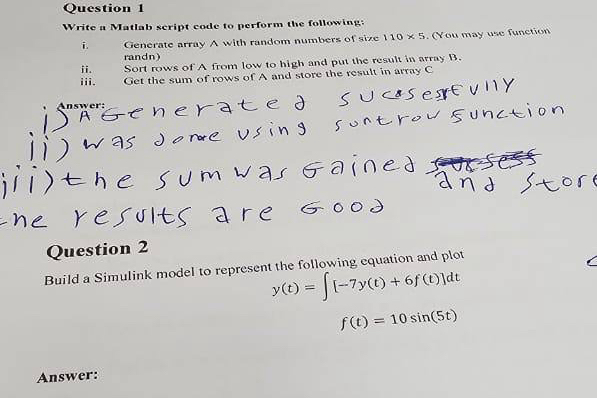  Question 1 Write a Matlab script code to perform the following: