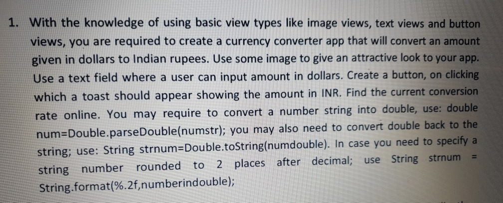 please make this code with java language in android studio. 1.