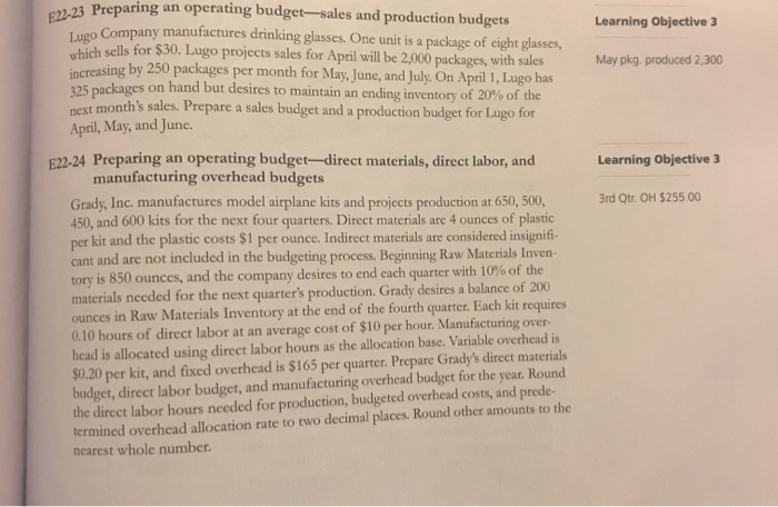  Learning Objective 3 22.23 Preparing an operating budget-sales and production budgets