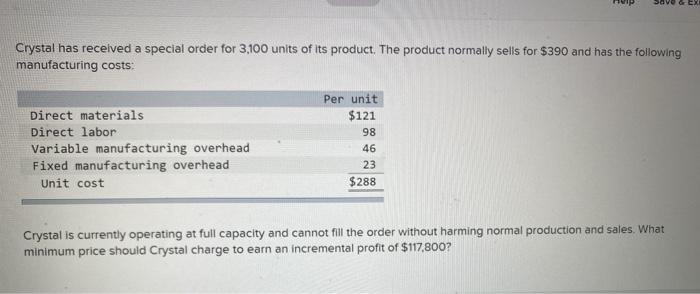 labor Variable manufacturing overhead Fixed manufacturing overhead Unit cost $ 67 37