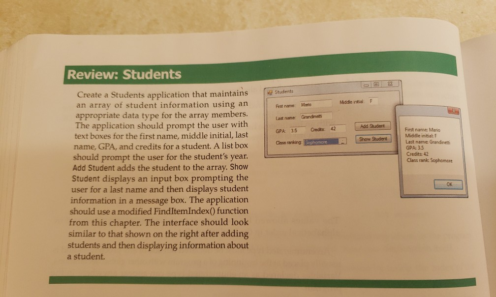  intro to Microsoft visual basic 2010. Review: Students Create a Students