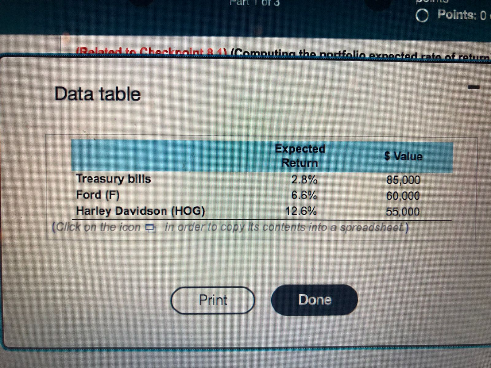Finance please help :) Data table (Related to Checkpoint 8.1) (Computing the