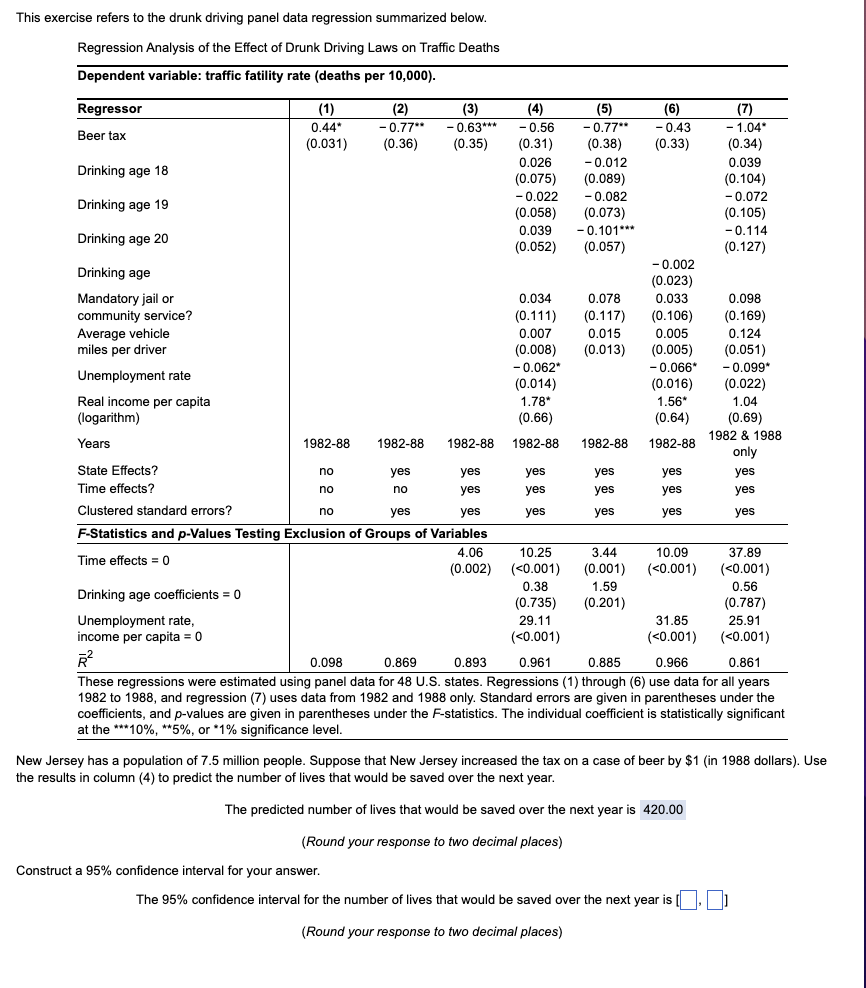  This exercise refers to the drunk driving panel data regression summarized